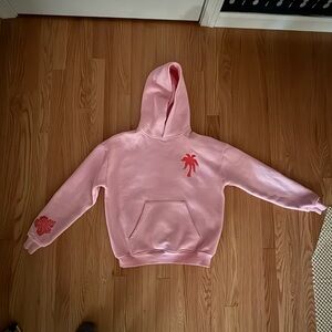 Pink Palm Puff everything comes in waves hoodie